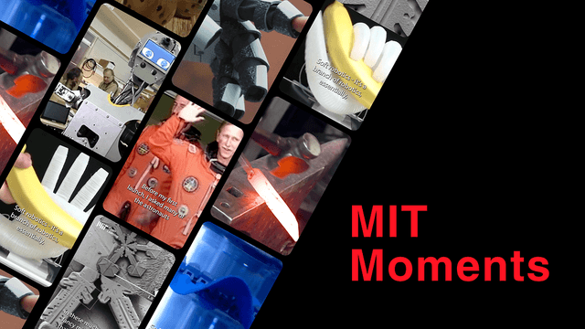 A collage of images on a black background with the text, MIT Moments.