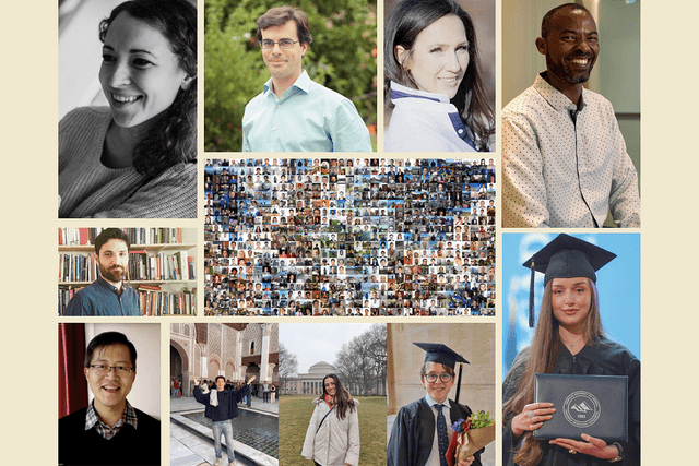 Collage of headshots of 10 adult learners plus an image in the center which is a collage of hundreds of headshots.