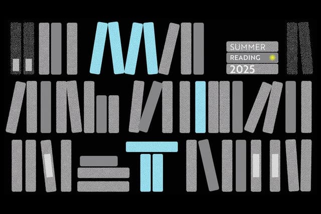 Books on a shelf that say Summer Reading 2025 and MIT.