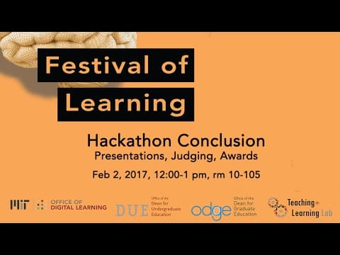 Video thumbnail for Festival of Learning 2017 Hackathon: presentations, judging, awards. Duration: 1:03:58. Topics: Data Science, Analytics & Computer Technology · Digital Learning · Education & Teaching