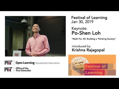Video thumbnail for Festival of Learning 2019  Po-Shen Loh. Duration: 54:46. Topics: Mathematics · Science & Math