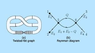 Two figures: a twisted-fat graph and a Feynman diagram (two curves on a 2D plane).
