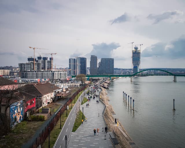 construction and flood barriers in Belgrade, Serbia