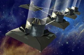 A computer rendering of the infrared interferometer in space.