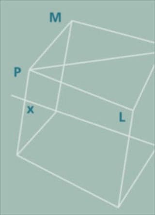 A close up, three dimensional line drawing of a cube.
