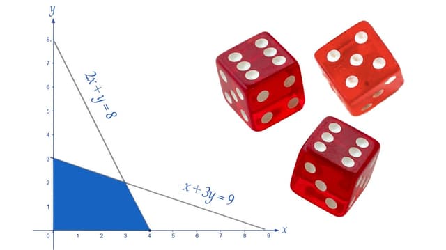 A line figure (left) with 3 dice (right).