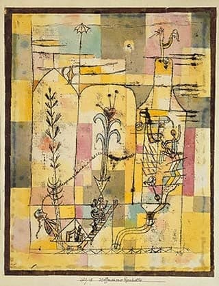Painting by Paul Klee, 1921. Tale à la Hoffmann, Watercolor, ink, and pencil on paper.