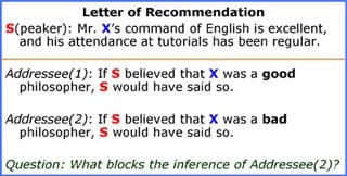 An example of an implicature found in a letter of recommendation.