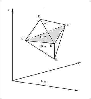 Illustration depicting a line intersecting a three-dimensional object.