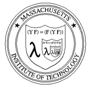 A circular seal with Massachusetts Institute of Technology wrapping around a shield with an infinitely nested function.