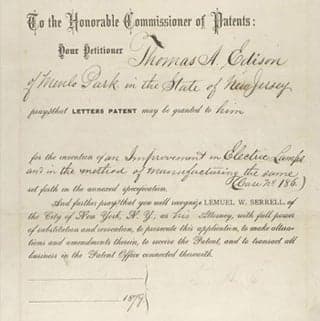 Thomas Edison's patent application from 1879.