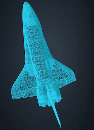 3D wireframe model of the Orbiter space shuttle.