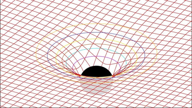 A set of grid lines bending around a dark round object.